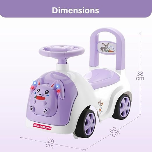 Mini Explorer Rabbit Ride on & Toy Car for Kids with Music & Horn Steering, Push Car for Baby with Backrest, Safety Guard, Under Seat Storage & Big Wheels | Ride on for Kids 1 to 3 Years - Purple