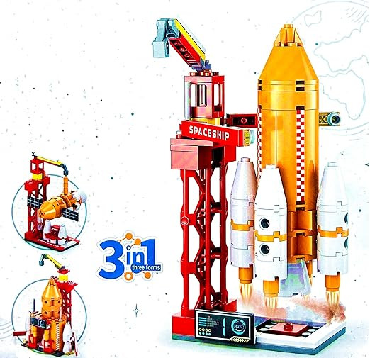 Amitasha 3in1 Space Ship Exploration Building Blocks Rocket Launcher Construction Toy Set Brick Kit for Kids Birthday Gift Boys & Girls