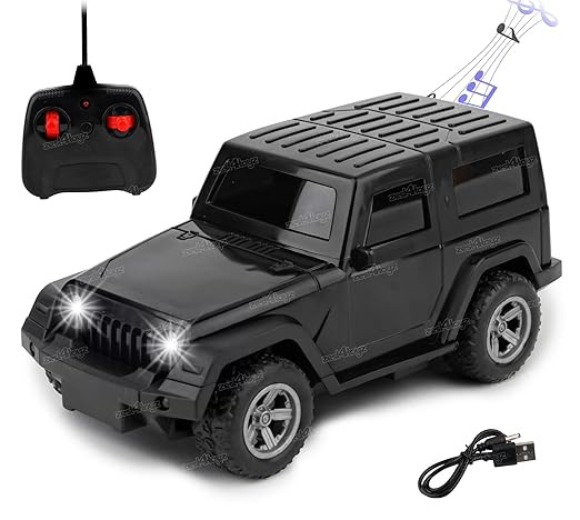 Zest 4 Toyz Remote Control Car RC Jeep Car Toy for Kids |Light and Sound with Durable Build and USB Charger |2 WD High Speed Rechargeable RC Car Off-Road Vehicle for Boys and Girls - Black