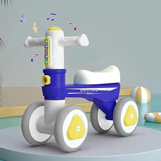 StarAndDaisy Balance Bike/Push Ride on for Kids/Toddler with 4 Smooth Wheels, Music & Lights - Mini Bike for Kids - Blue