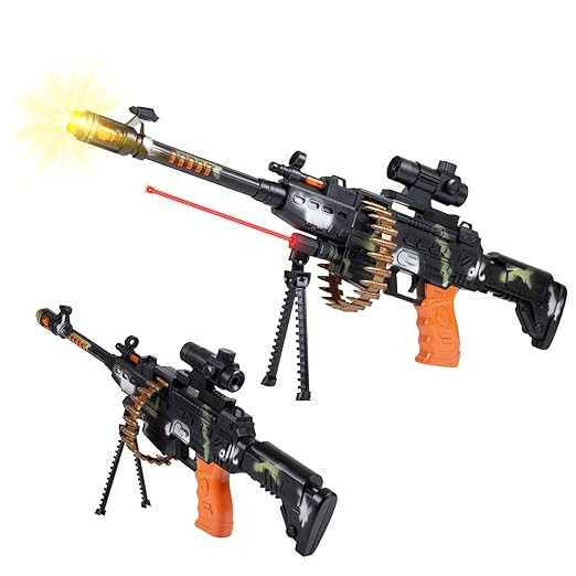 Gooyo GY-8626 Revolving Machine Gun Toy with Stand and Carry Strap, Flashing Lights & Sound Effect | Army Printed/Multi Color, Power Source: 3xAA Battery (Not Included)