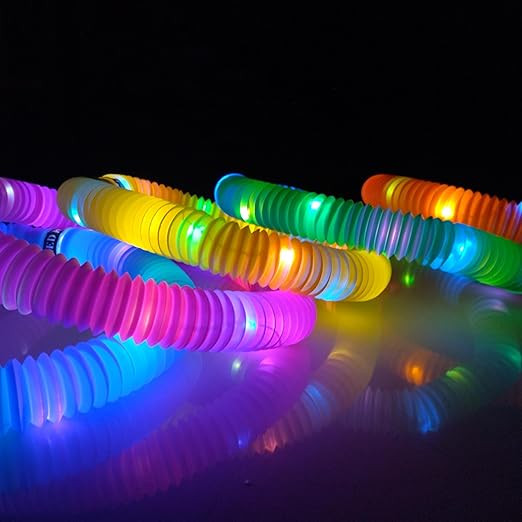 VGRASSP LED Light Push and Pull Pipe Tube Toy for Kids, Toddlers - Stretch and Bend Into Your Own Way - Smooth Sensory Fidget Toy - Multicolor (Color As Per Stock) (Pack of 2)